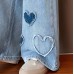 【4Y-12Y】Girls Fashion Heart Shape Embroidered Blue Jeans