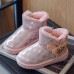 Girls Fashion Plaid Print Butterfly Snow Boots Thickened Fleece Boots