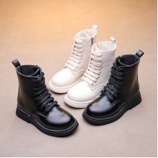 Girls Casual British Style Solid Color Tall Martin Boots